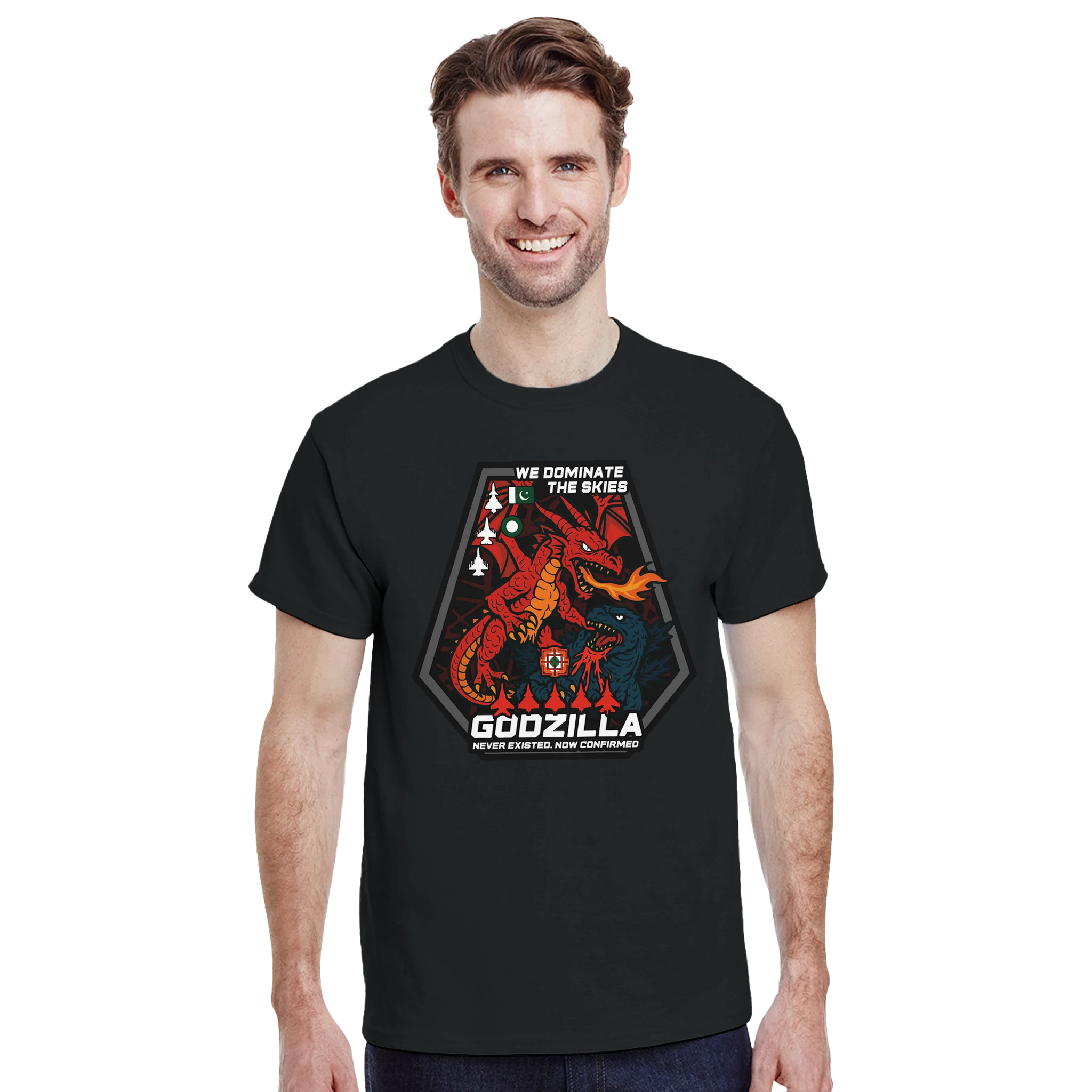 Dragon Owns Godzilla, Heavyweight Unisex Crewneck T-shirt | Gildan® 5000 Black