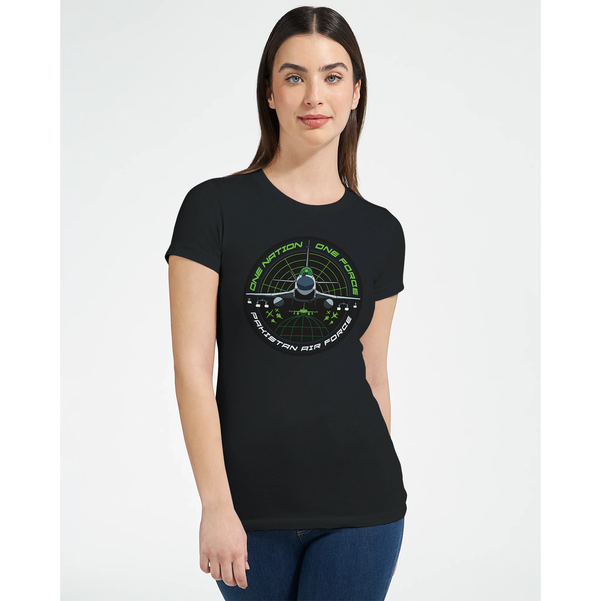 J-10C Front, Premium Womens Crewneck T-shirt | Bella + Canvas 6004
