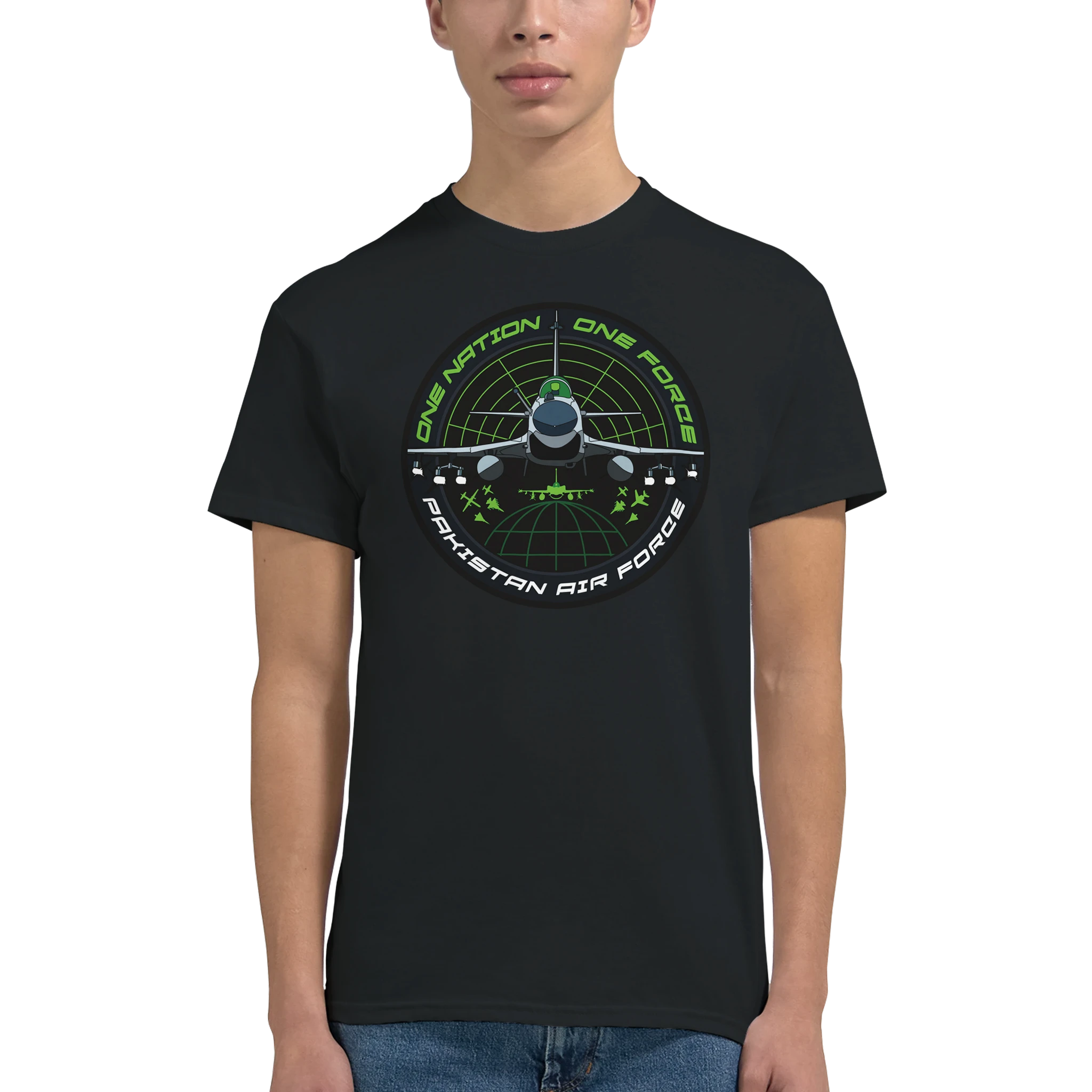 J10C Front - One Airforce, Heavyweight Unisex Crewneck T-shirt | Gildan® 5000 Black