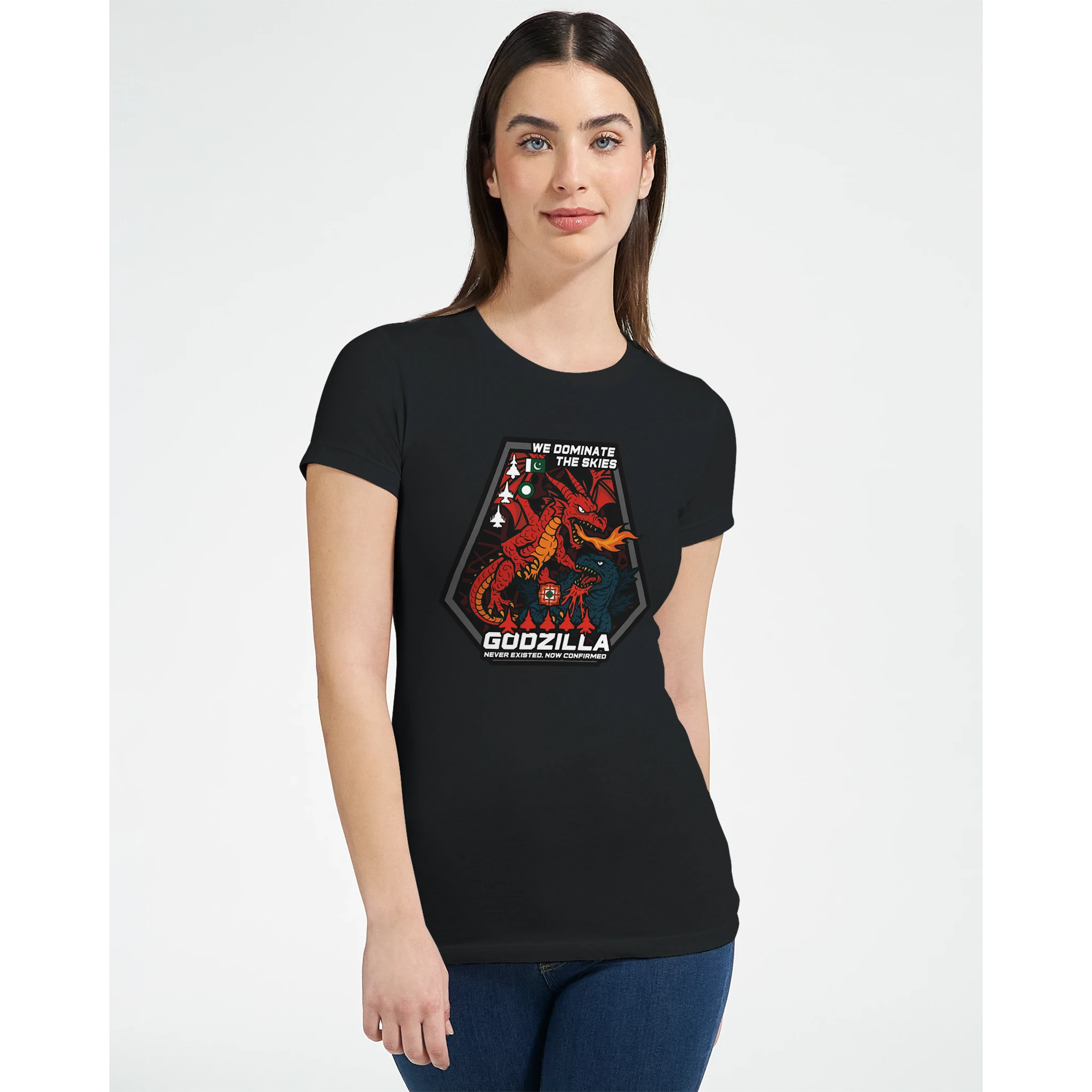 Dragon Owns Godzilla, Premium Womens Crewneck T-shirt | Bella + Canvas 6004