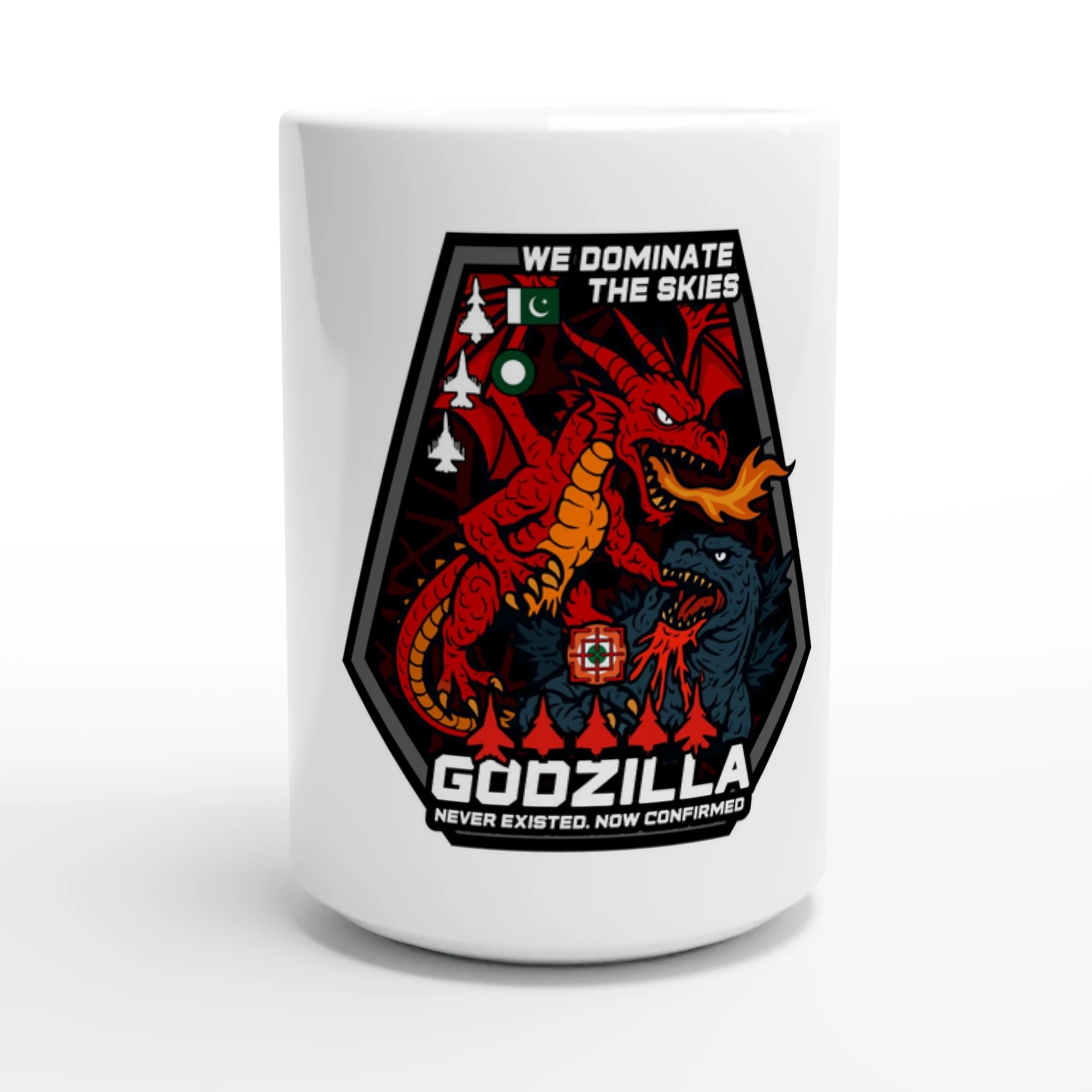 Dragon Owns Godzilla, White 15oz Ceramic Mug